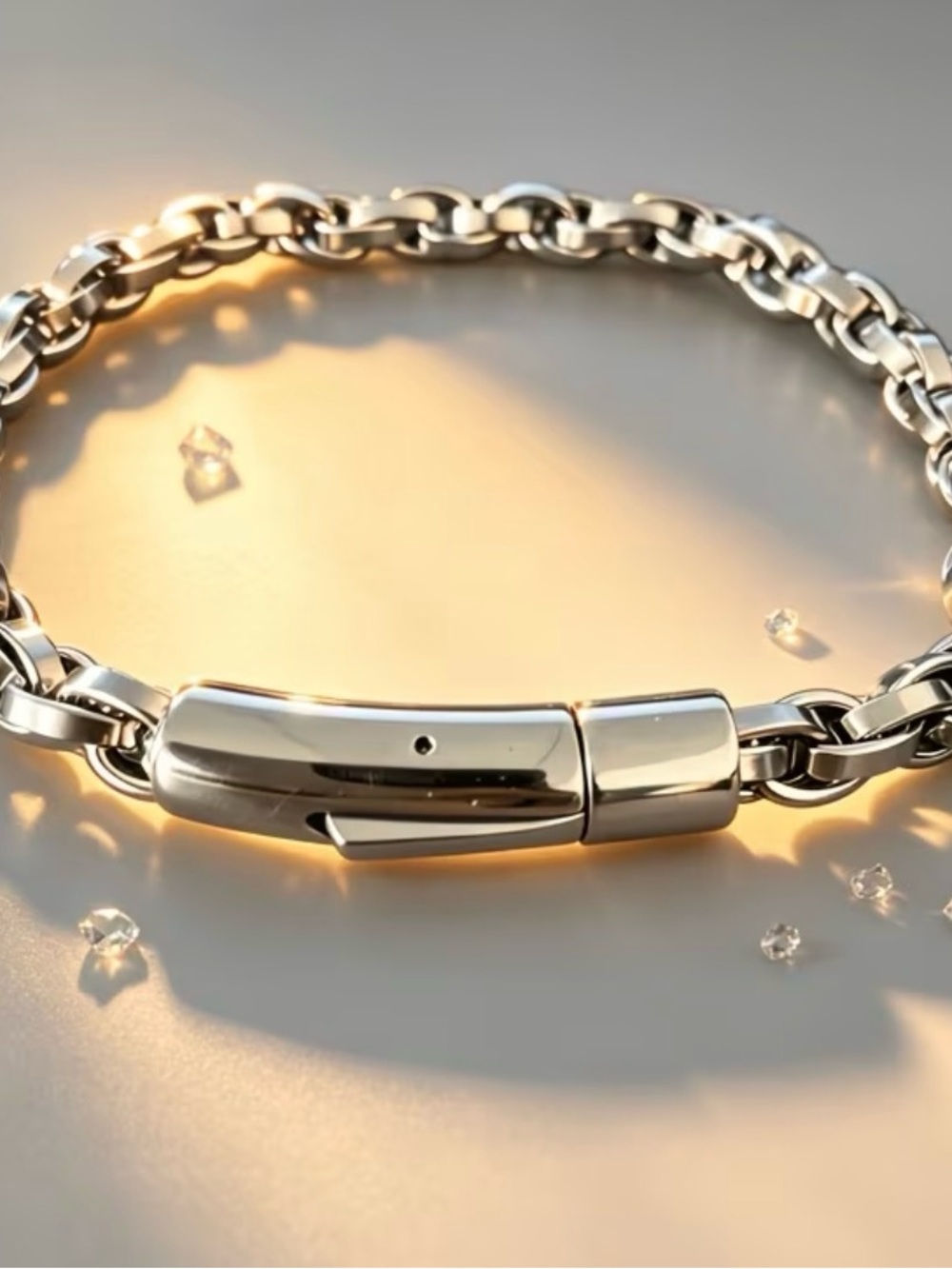 Men's Stainless Silver Link Bracelet with Polished Clasp